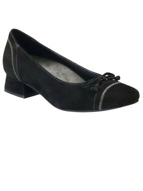 David Tate Heritage black suede square toe pump with block heel 7.5 W